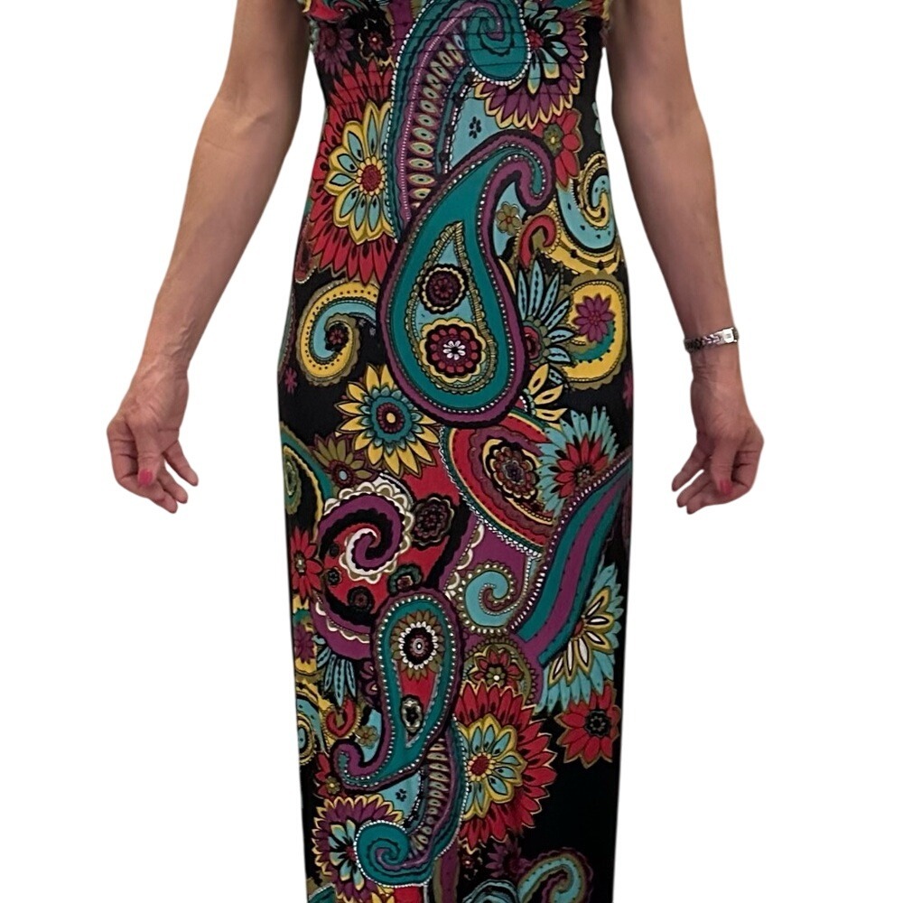 Paisley Halter Maxi Dress Colorful Floral Print Sleeveless Long Dress - Picture 16 of 16